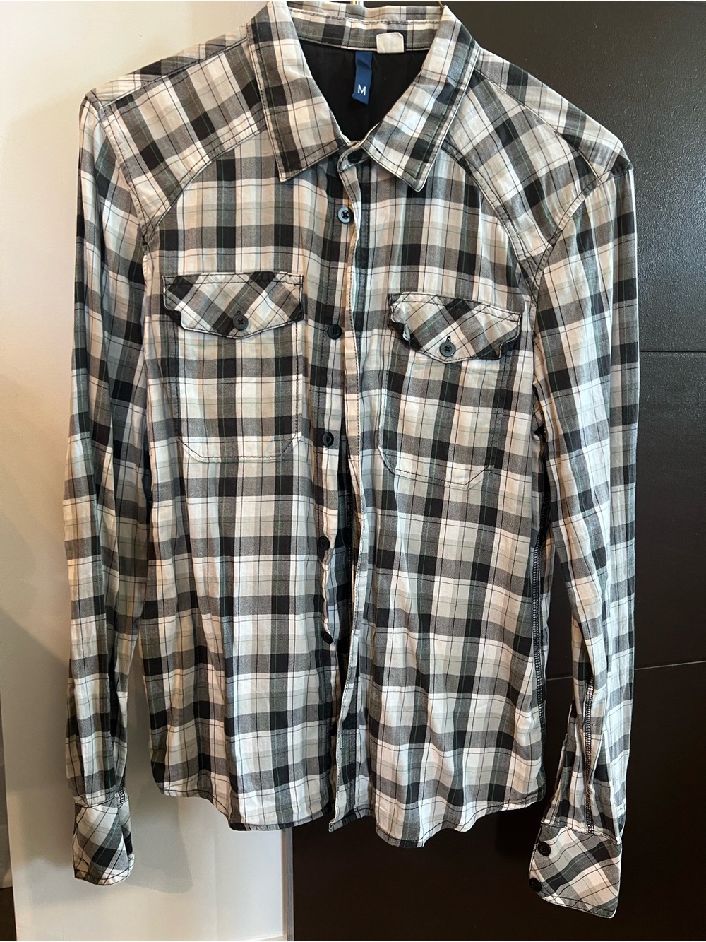 Men's H&M Black & White Plaid Button-Up Shirt